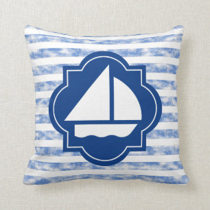 Zeilboot Silhouet Met Scheepsbouw Blauwe Strepen Kussen