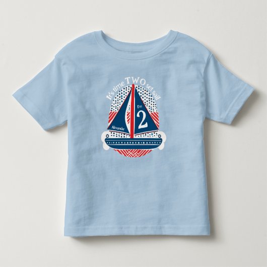 Zeilboot Splash 2e verjaardag Rood Wit Blauw Kinder Shirts (Voorkant)