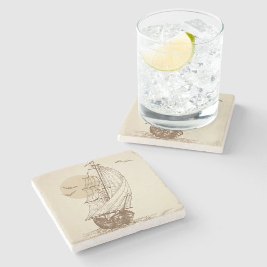 zeilboot stenen onderzetter (Zijkant)