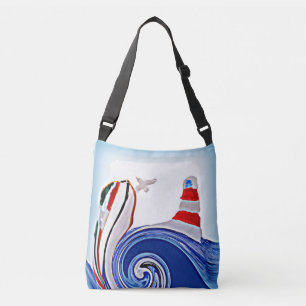 Zeilboot Stormy Zeeen, Vuurtoren Nautische Kunst Crossbody Tas
