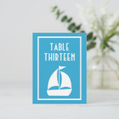 Zeilboot tafel nummers (blauw / wit) briefkaart (Staand voorkant)