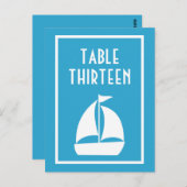 Zeilboot tafel nummers (blauw / wit) briefkaart (Voorkant / Achterkant)