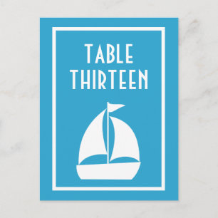 Zeilboot tafel nummers (blauw / wit) briefkaart