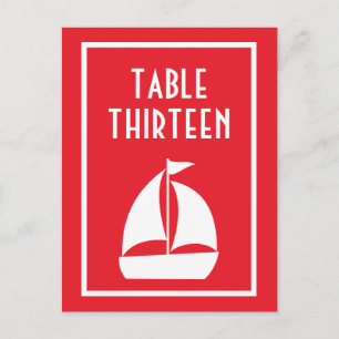 Zeilboot tafel nummers (rood / wit) briefkaart