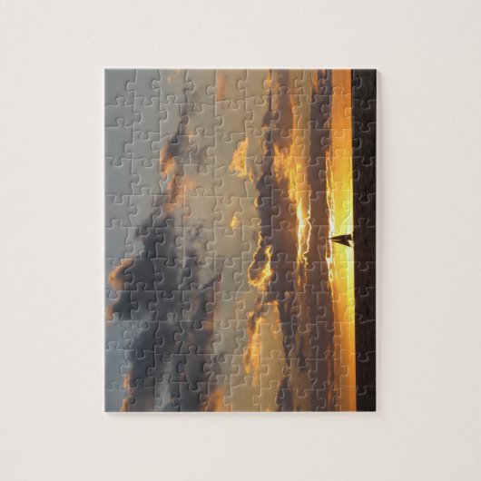 Zeilboot tegen zonsondergang legpuzzel (Verticaal)