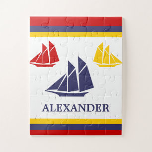 Zeilboot van de zeemacht blauw geel rood wit legpuzzel