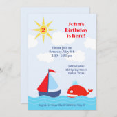 Zeilboot Verjaardagsfeest Platte Uitnodiging (Voorkant / Achterkant)