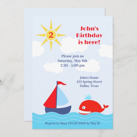 Zeilboot Verjaardagsfeest Platte Uitnodiging (Voorkant / Achterkant)
