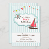 Zeilboot Verjaardagsfeest Platte Uitnodiging (Voorkant / Achterkant)