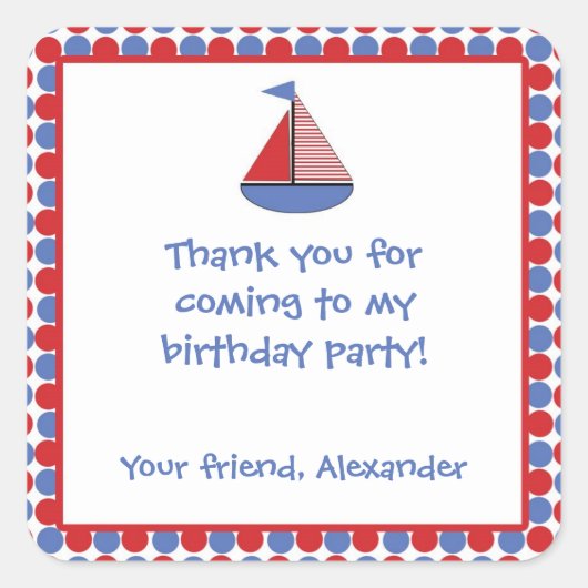 Zeilboot Verjaardagsfeestje Sticker Rood Blauw (Voorkant)