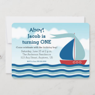 Zeilboot & water, Nautical Boy Birthday Uitnodigin Kaart
