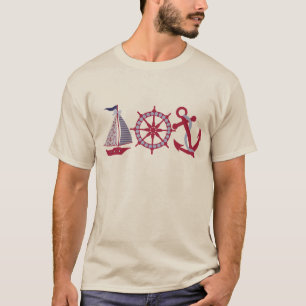 Zeilboot, wiel, anker t-shirt
