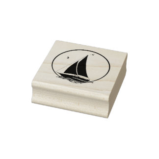 Zeilboot/zeemeeuwen/golven Rubberstempel