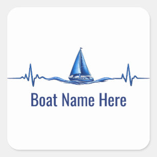 Zeilboot zeilen op een blauwe hartslag Grafisch Vierkante Sticker