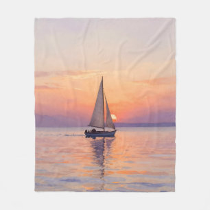 Zeilboot Zonsondergang Aquarel Zeegezicht Fleece Deken