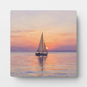 Zeilboot Zonsondergang Aquarel Zeegezicht Fotoplaat