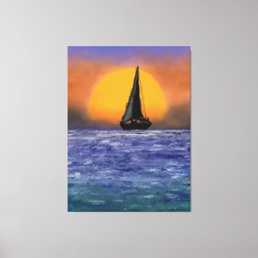 Zeilboot Zonsondergang Canvas Print - Schilderij (Voorkant)