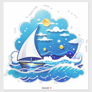 Zeilbootavontuur onder maanverlichte hemel sticker