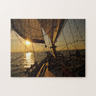 Zeilbootdek, richting ondergaande zon legpuzzel