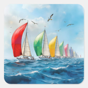 Zeilbootrace op volle zee vierkante sticker