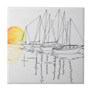 Zeilbootreflectie   Concarneau, Bretagne Tegeltje