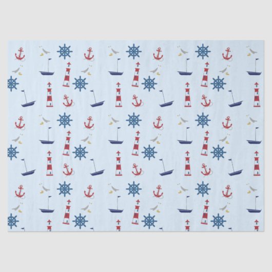  Zeilboten Anchor Lighthouse Nautical Tissuepapier (Voorkant)