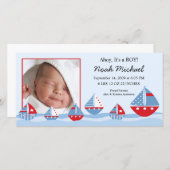 Zeilboten Baby Boy Geboorteaankondiging Aankondiging (Voorkant / Achterkant)