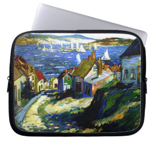 Zeilboten bij de haven, schilderij van fijne kunst laptop sleeve