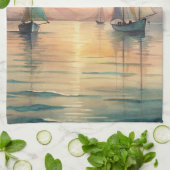 Zeilboten bij zonsondergang theedoek (Gevouwen)