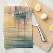 Zeilboten bij zonsondergang theedoek (Quarter Fold)