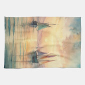 Zeilboten bij zonsondergang theedoek (Horizontaal)
