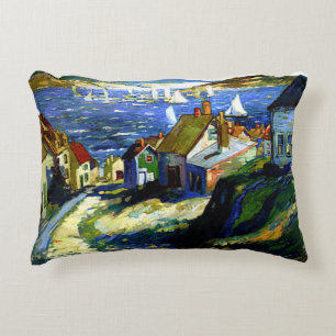 Zeilboten door de haven, mooi kunstschilderij accent kussen