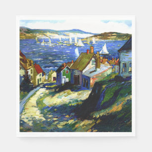 Zeilboten door de haven, mooi kunstschilderij servet