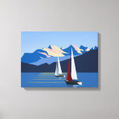 Zeilboten en bergen canvas afdruk (Voorkant)