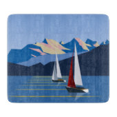 Zeilboten en bergen foto snijplank (Voorkant)