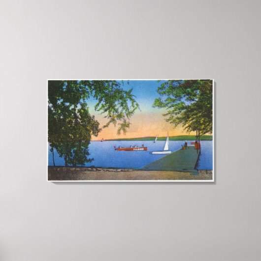 Zeilboten en motorboten op de Roseland Park Scene Canvas Afdruk (Voorkant)