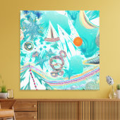 Zeilboten en Zee Creatures Abstracte Beachy Art Canvas Afdruk (Insitu (Woonkamer))