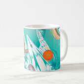 Zeilboten en Zee Creatures Abstracte Beachy Art Koffiemok (Voorkant rechts)