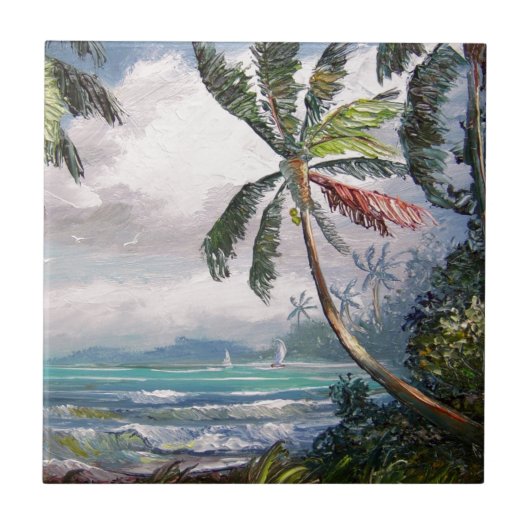 Zeilboten in de baai tegeltje (Voorkant)