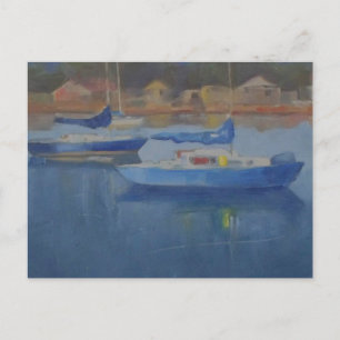 Zeilboten in de blauwe haven briefkaart