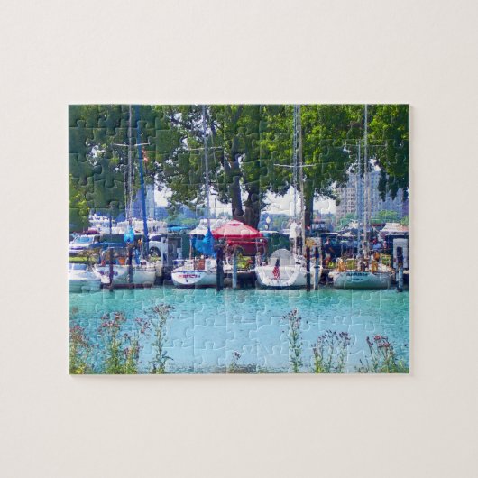 Zeilboten in de haven legpuzzel (Horizontaal)