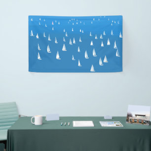 Zeilboten in diep blauw Zee - Regatta Sailships Spandoek