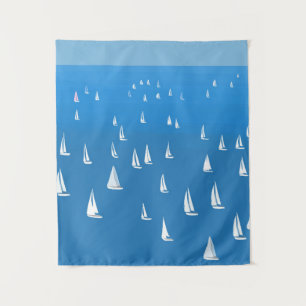 Zeilboten in diep blauw Zee - Regatta Sailships Wandkleed