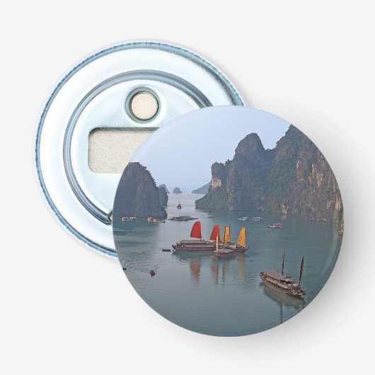 Zeilboten in Ha Long Bay - Vietnam, Azië Button Flesopener (Voorkant)
