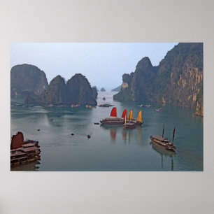 Zeilboten in Ha Long Bay - Vietnam, Azië Poster