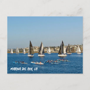 Zeilboten in het Kanaal. Marina Del Rey, CA Briefkaart