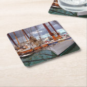 Zeilboten in het westen vierkante kartonnen onderzetter (Schuin)