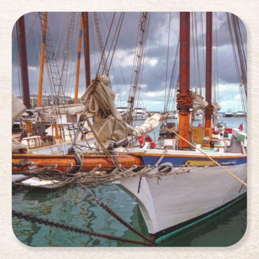 Zeilboten in het westen vierkante kartonnen onderzetter (Voorkant)