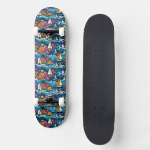 Zeilboten in Oceaan golven Tropische bloemen Skateboard