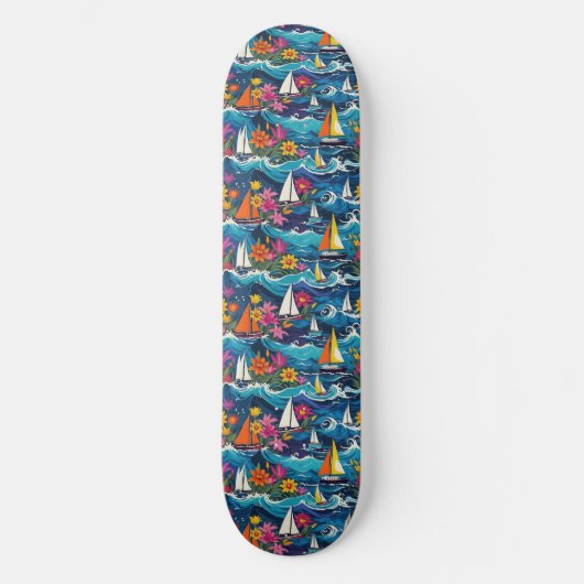 Zeilboten in Ocean Waves Tropical Floral Skateboard (Voorkant)